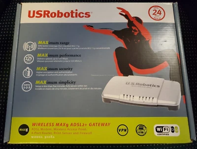 USRobotics ADSL ADSL2+ 24Mbps Wireless MAXg Gateway 4Port Router Access Point - Image 1 of 3
