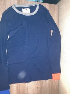 Pigiama girocollo top 10 blu navy maglia waffle manica lunga girocollo colorblock - Foto 1 di 3