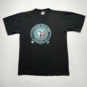 Vintage Y2K Florida Marlins T Shirt Logo MLB Majestic Large Black - Picture 1 of 5