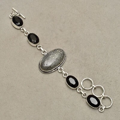 Pulsera de piedras preciosas de plata de ley 925 hecha a mano joyería 7-8" Foto 1 de 4