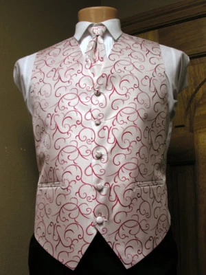 Vest Red Regal Full Back Neck and bow Tie Scroll Tuxedo Wedding Prom - Image 1 of 3