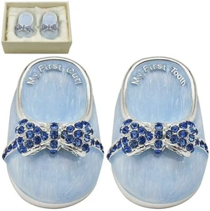 Silver Plated First Tooth & Curl Baby Boy Christening Gift Box Shower Present - Picture 1 of 3