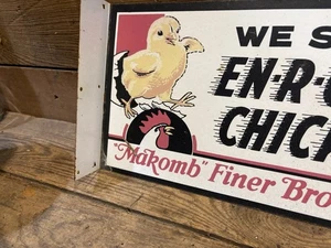 Vintage Makomb Brooder Chicken Flange Sign Advertising Feed Antique Chick Farm - Picture 1 of 12