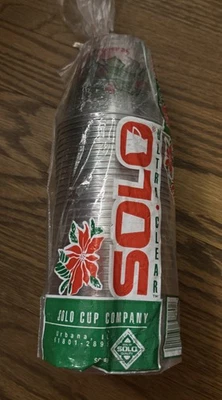 Solo Cup Seasons Greetings Christmas Holiday Poinsettia 透明 9 盎司鸡尾酒 复古 — 第 1/4 张图片