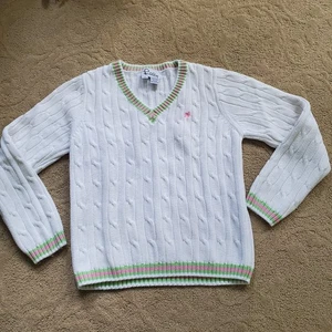 Lilly Pulitzer Pullover weiß Baumwolle Zopfmuster Rundhals PREPPY Freizeit VINTAGE M - Bild 1 von 7