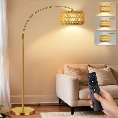 Gold Floor Lamps for Living Room, Arc Floor Lamp with Remote & Dimmable Bulb,... - Image 1 of 4