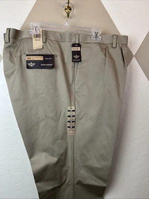Dockers D3 Pants Men’s 52x32 Essential Khaki Big & Tall Pleated Cotton Tan NEW - Image 1 of 4