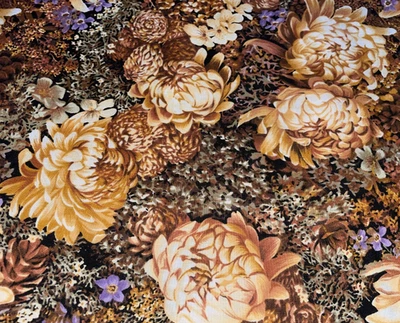 By 1/2 Yd Chrysanthemums Pine Cones Flowers Buds Cotton Fabric Japan Hobby Lobby - Image 1 of 4