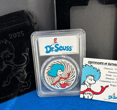 Dr. Seuss Thing One 2025 $1 dólar plata 1 OZ PCGS MS70 con caja + certificado de autenticidad Foto 1 de 2