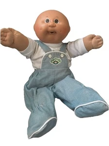 VTG Cabbage Patch Kids Doll Brown Eyes 2 Dimples Bald Preemie CPK Clothes - Picture 1 of 5