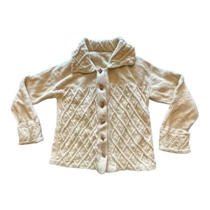 VTG Handmade Cardigan Sweater  Women’s Cream Scratchy Wool  34" L  Wooden Button - Picture 1 of 15