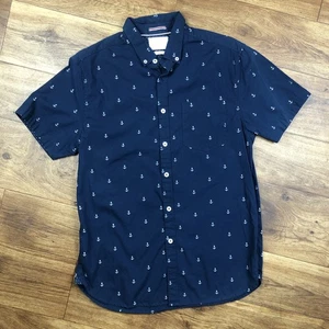 Cactus Man Men Sz M Dark Blue White Allover Anchor Print Button Up Shirt - Picture 1 of 8