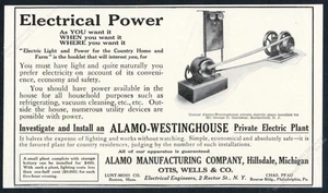 Foto de planta eléctrica privada Alamo Westinghouse 1912 anuncio impreso vintage - Imagen 1 de 1