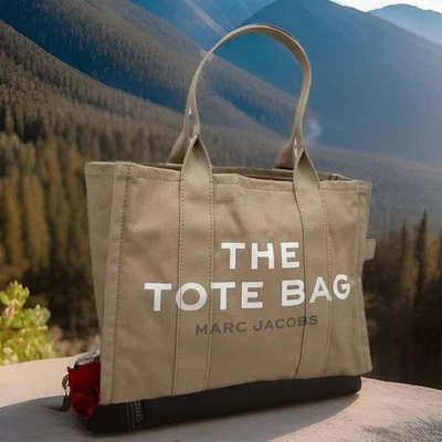 AUTH NWT Marc Jacobs The Canvas Large Logo Zip Top Tote In Beige - Image 1 of 4