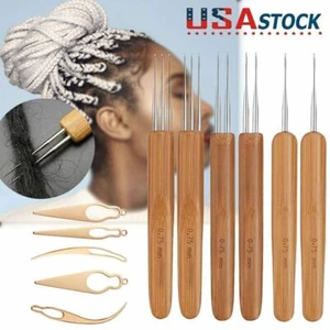 Bamboo Handle Crochet Dreadlock Hook Needle Tool Braiding Hair Making Tool SET - Picture 1 of 15