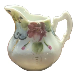 Vintage Porcelain Creamer Pitcher Moriage with Floral Pattern on White 4" - Picture 1 of 5