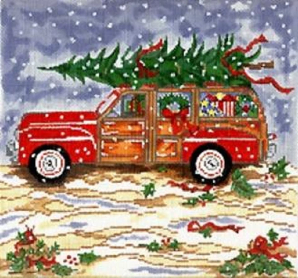 Needlepoint HandPainted Christmas Woody Cooper Oaks 13x13 - Image 1 of 1