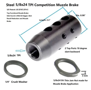 Steel 5/8x24 TPI Threaded Competition Muzzle Brake For 308 300BLK - Picture 1 of 3