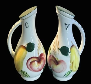 Vinegar And Oil Pair of Pottery Decorative Milk Pitchers 4.5" Tall Vintage - Picture 1 of 4