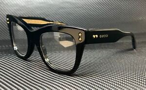 GUCCI GG1082O 001 Black Gold Women's Square 50 mm Large Eyeglasses