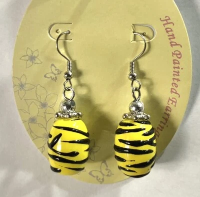 Pendientes colgantes pintados a mano con cuentas a rayas amarillas y negras (A)24 Foto 1 de 4