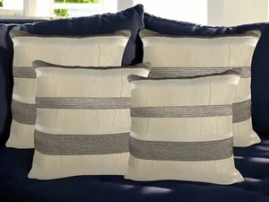 Gold Cushion Covers 18x18" 45x45cm Black Vertical Stripes Throw pillowcases Zip - Picture 1 of 9