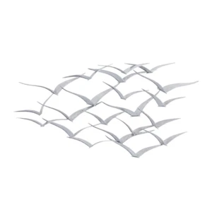 Foiled Flying Bird Flock Wall Decor Metal Silver Large Coastal Focal Point Art - Picture 1 of 12