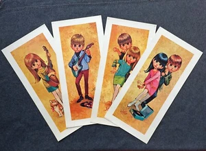 1966 Original Set of 4 Lee Big Eye Prints Mod GoGo Dance Guitar Lithograph - Picture 1 of 7