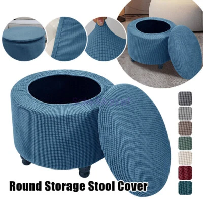 Storage Stool Round Covers Ottoman Cover Removable Footrest Slipcovers Stretch - Image 1 of 4