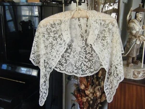Antique 19C Bertha collar/ cape, wedding Carrickmacross lace wrap w collar 17" - Picture 1 of 19