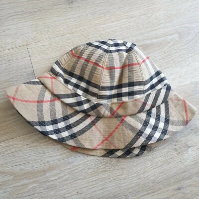 Burberry Vintage Womens Mens Classic Beige Haymarket Check Bucket Hat Small - Image 1 of 4