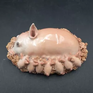 Vintage Original Ceramic Sculpture Basil Matthews Mama w/Piglets Spaghetti Trim - Picture 1 of 7
