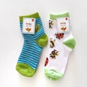 Made for Retail Kids Frog Lady Bug Bee Socks Size 7-8.5 Blue Green Multi 2 Pair - Picture 1 of 4