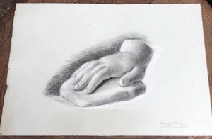 Antique Charcoal study drawing baby hand cast memento mori dated 1878 Victorian - Picture 1 of 5