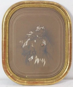 1866-RARO DISEGNO MATITA E BIACCA , RITRATTO FANCIULLE-CORNICE DORATA-FIRMATO - Picture 1 of 1