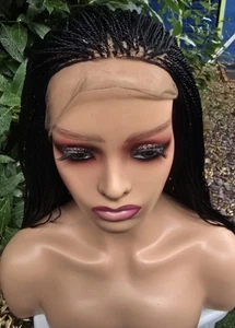 21”Black Beautiful Twist Braids Glueless Full Lace Hand Made Micro Braided Wig - Picture 1 of 12