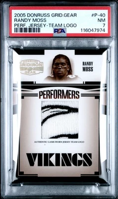 PSA 7 Randy Moss 2005 Donruss Gridiron Gear Jersey Team Logo #P-40 /17 - Image 1 of 2