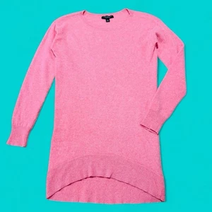 ANN TAYLOR 100% túnica cachemir alto bajo cuello en V rosa preppy coqueta suéter S - Imagen 1 de 4