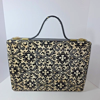 Vintage Briefcase Brocade & Black Trim Retro Style - Image 1 of 4