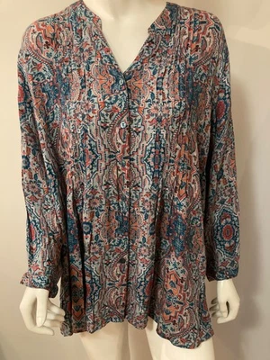 Coldwater Creek Pleated Floral Print  Cuff 3/4 Sleeve Tunic Size 3X - Image 1 of 4