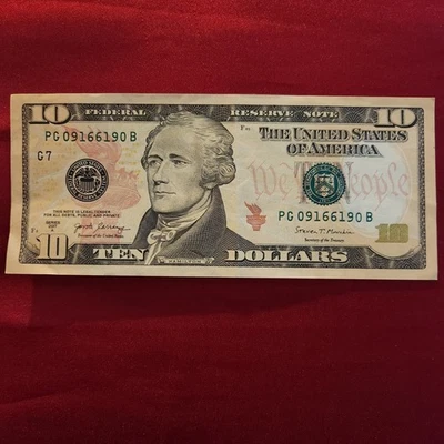 $10 2017-A Radar Serial Number Federal Reserve Currency Bank Note 09166190 - Image 1 of 4