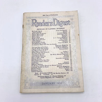 Reader's Digest January 1939 Vol 34 No 201 Articles Of Lasting Interest - Image 1 of 4