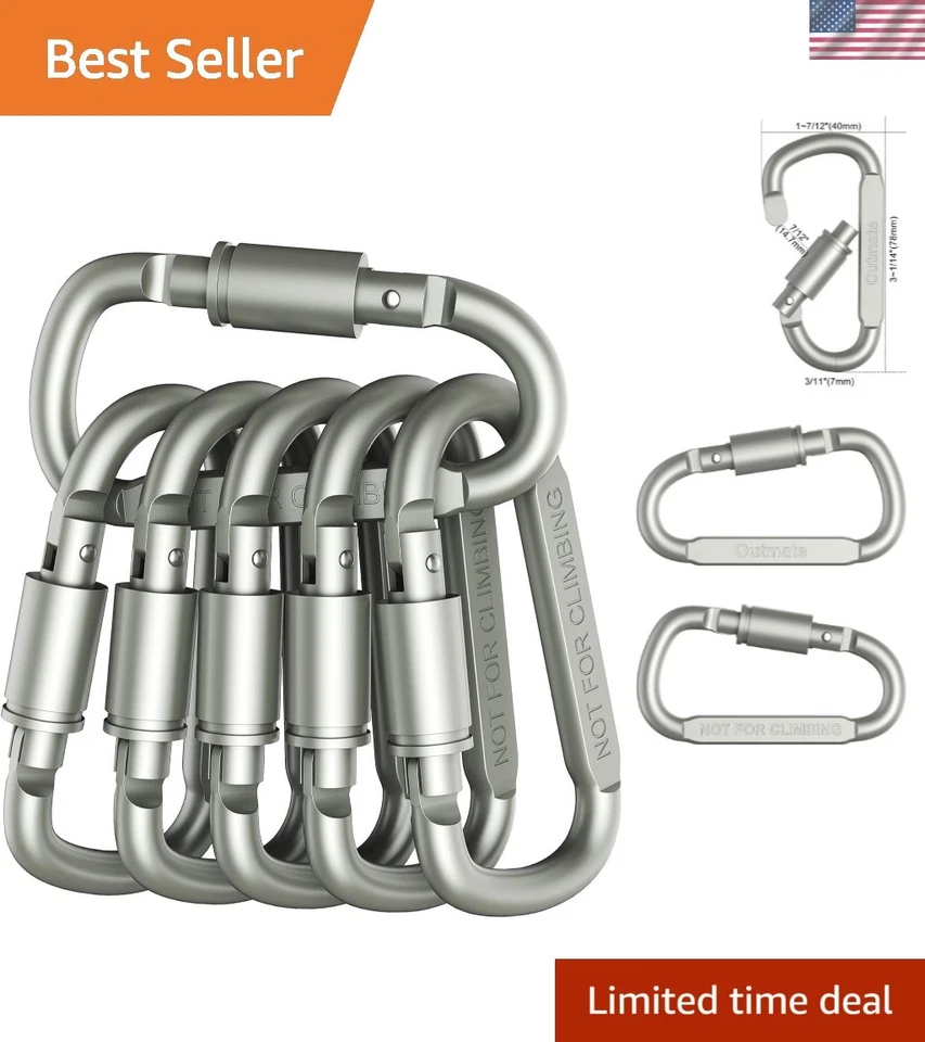Outmate 6 Pcs Aluminum D-ring Locking Carabiner Light but Strong Vc0s2 Ch6