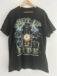 UNISEX OZ ROCK CLOTHING CO VINTAGE Size LARGE Shut Up and Ride Motorbike T Shirt - Picture 1 of 7