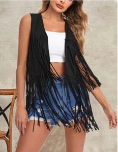 Vintage 70s Hippie/Boho/Western Faux Suede Fringe Vest, Casual or Costume, XS - Picture 1 of 6