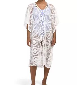 Swimwear Cover Up Boho Crochet White Lace Mesh Embroidered NWT Medium - Picture 1 of 5