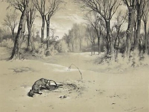 J. A. STRASSGSCHWANDTNER - Fuchsfang im Tellereisen - Lithographie um 1860 - Picture 1 of 2