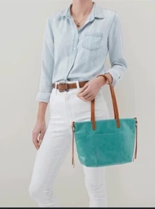 Hobo International Cecily Turquoise Leather Tote Shoulder Bag Brass Tassels - Picture 1 of 10