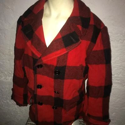 VTG 40S 50S MENS LARGE SHADOW PLAID DOUBLE BREASTED BARNSTORMER WOOL JACKET COAT - Image 1 of 4