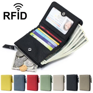Women Small Wallet Leather Bifold RFID Blocking Credit Card Holder Zipper Purse - Picture 1 of 30